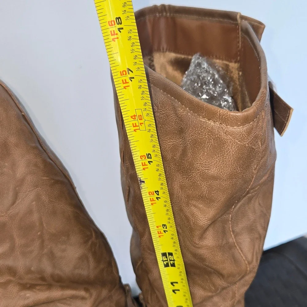 Womens Tan Slouchy Wide Calf Knee High Boots‎ Size 10 WC Brown